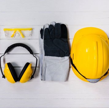 Elementos de un equipo de seguridad industrial con un fondo blanco Herrero utilizando equipo de seguridad mientras trabaja