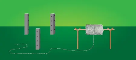 Persona desenrollando el alambre de púas con una estructura improvisada