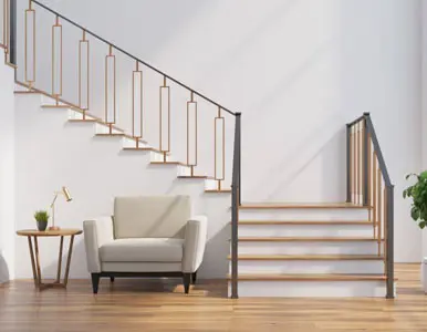 Escalera de concreto con escalones cubiertos con madera Escalera de concreto con escalones cubiertos con madera