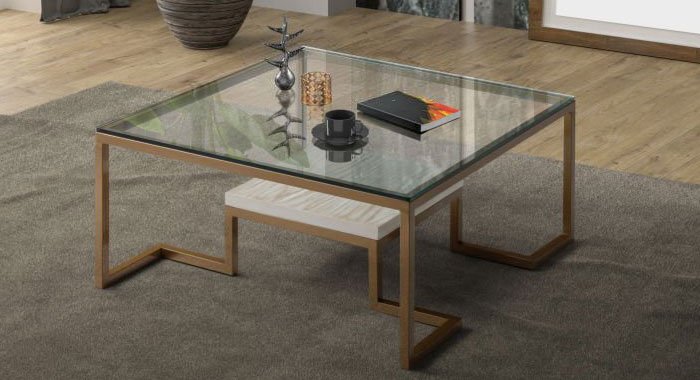 Mesa de centro en herrería con cristal y repisa baja Mesa de centro en herrería con cristal y repisa baja