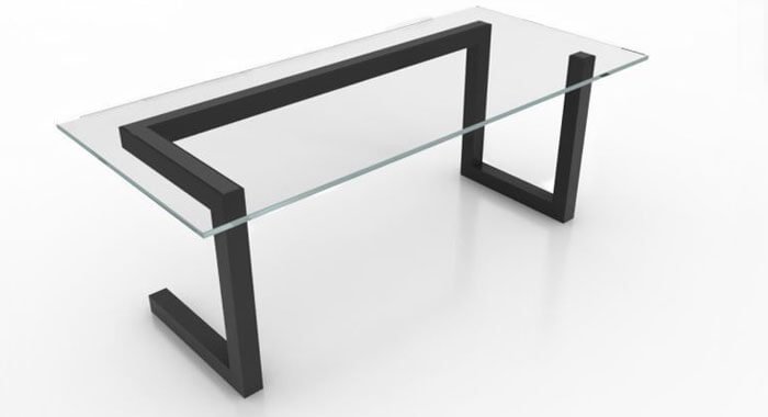 Mesa de centro en herrería con diseño continuo y superficie de cristal Mesa de centro en herrería con diseño continuo y superficie de cristal