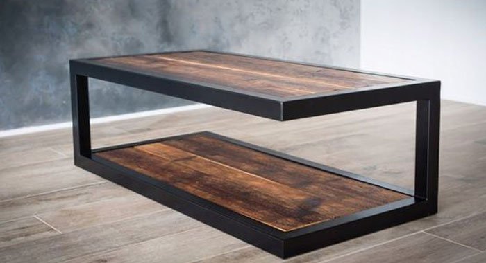 Mesas de centro en herrería con acero y doble superficie de madera Mesas de centro en herrería con acero y doble superficie de madera