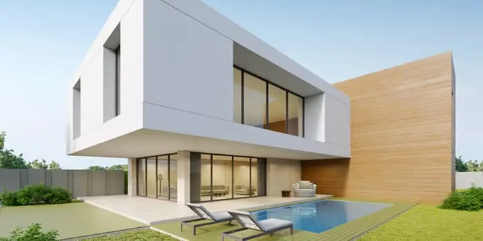 Casa minimalista pequeña con voladizo