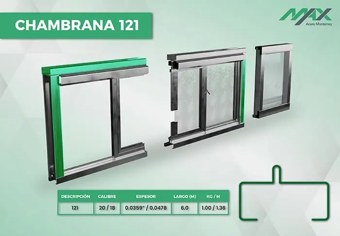 Diagrama del perfil 121 para ventanas de herrería Diagrama del perfil 121 para ventanas de herrería