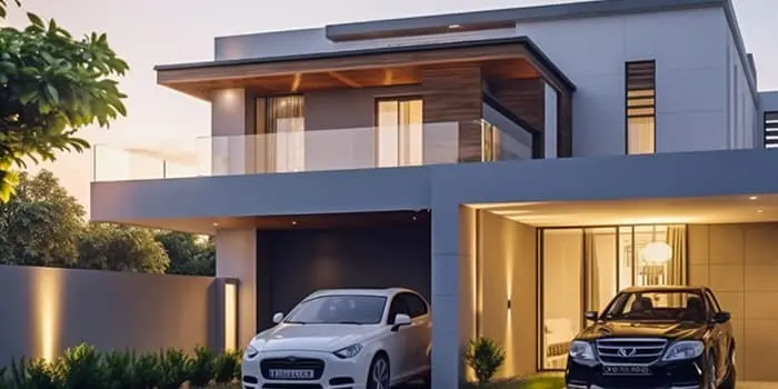 Vivienda minimalista con terraza en la parte frontal superior