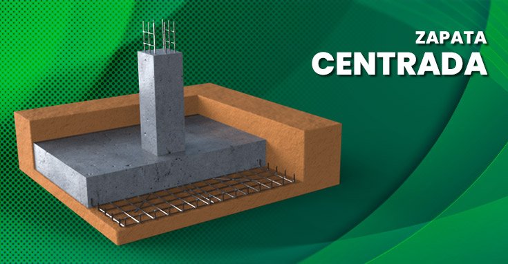 Esquema de una zapata centrada construida con acero de refuerzo y concreto