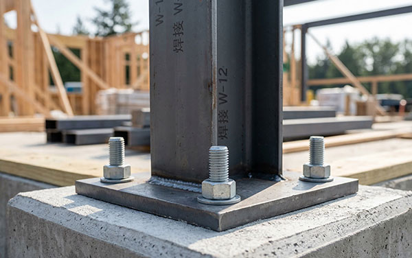 Unión de vigas de estructura metálica para casa a placa de anclaje