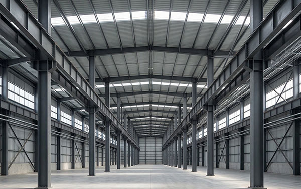 Estructura de nave industrial con perfiles de acero al carbón