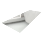 Lámina de aluminio brillante rectangular con acabado metálico pulido sobre fondo blanco.